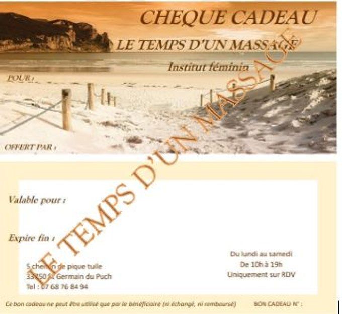 CARTE CADEAU FORFAIT MASSAGE 100 €